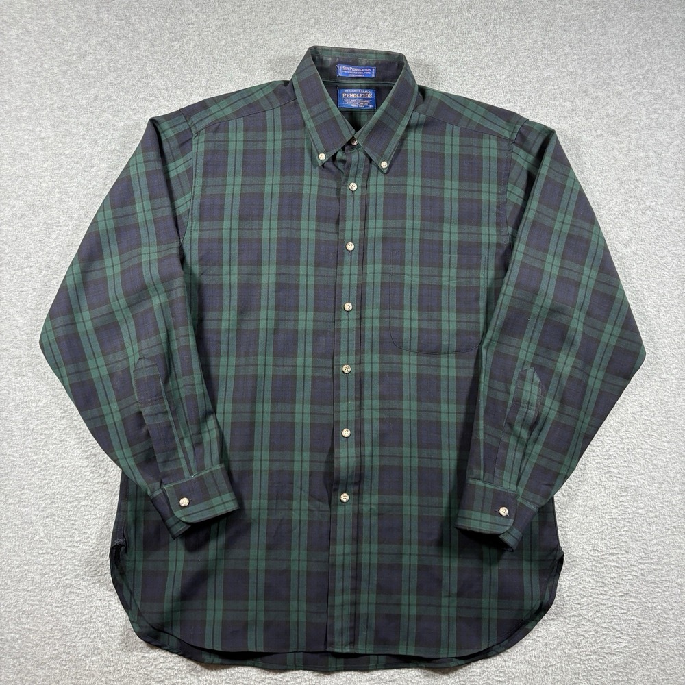 Sir Pendleton Wool Shirt Mens L Black Watch Tartan Plaid Button Down Vintage